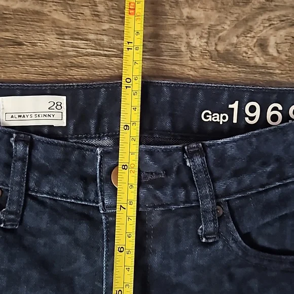 Gap 1969 Always Skinny Mid-Rise Straight Blue Black Cheetah Print Denim Jeans 28 - Picture 12 of 16